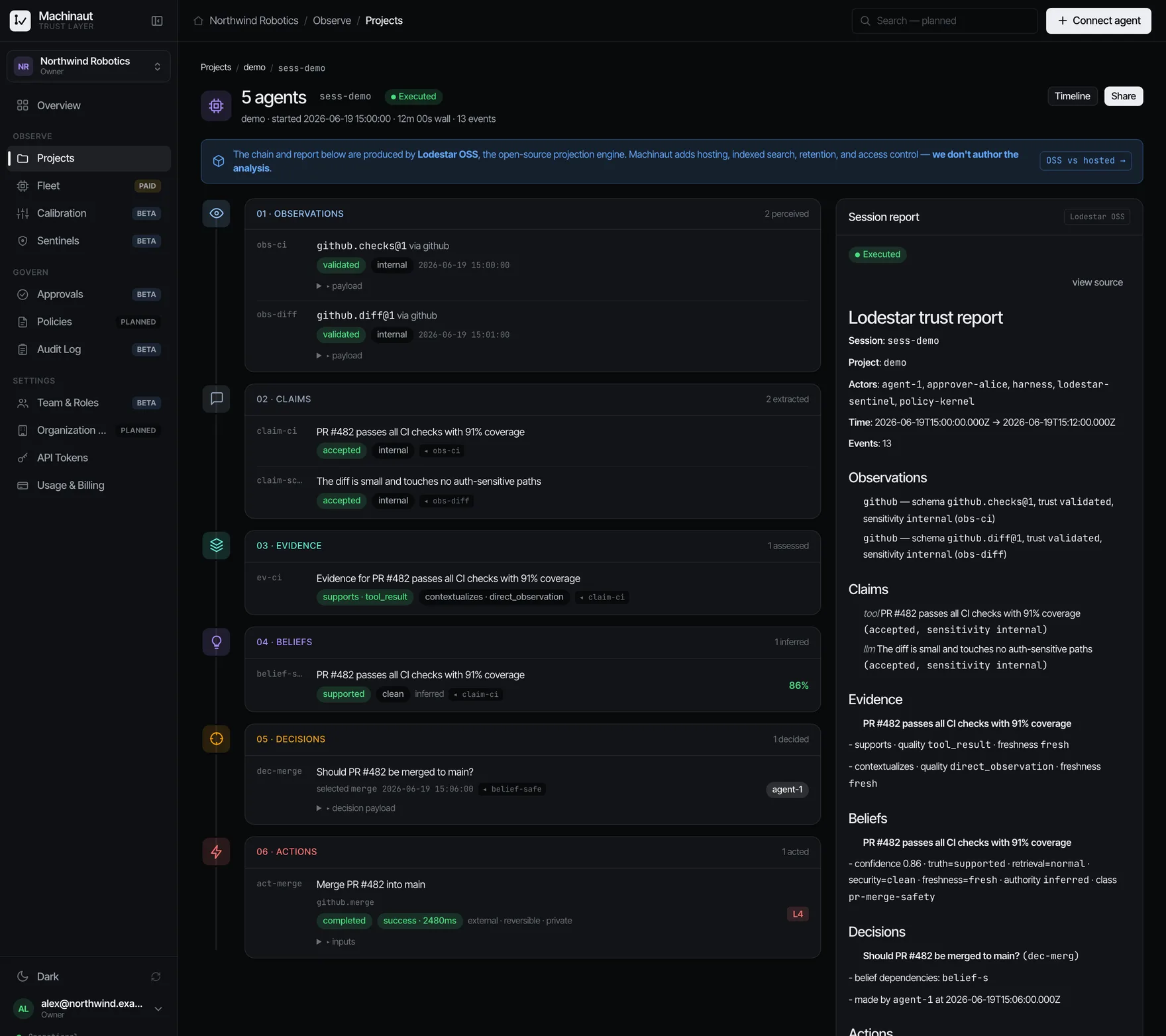 Machinaut console — Chain explorer + trust report